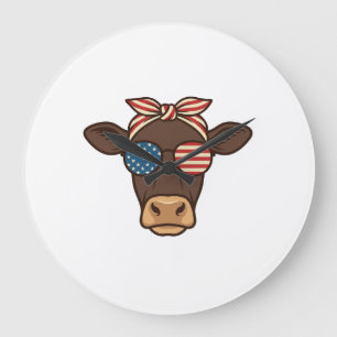 Relógio Grande Óculos de sol com cabeça de vaca patriótica design
