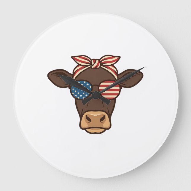 Relógio Grande Óculos de sol com cabeça de vaca patriótica design (Frente)