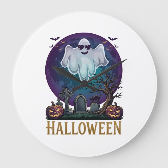 Relógio Grande Óculos de sol de fantasma de Halloween Lua roxa Ce (Frente)
