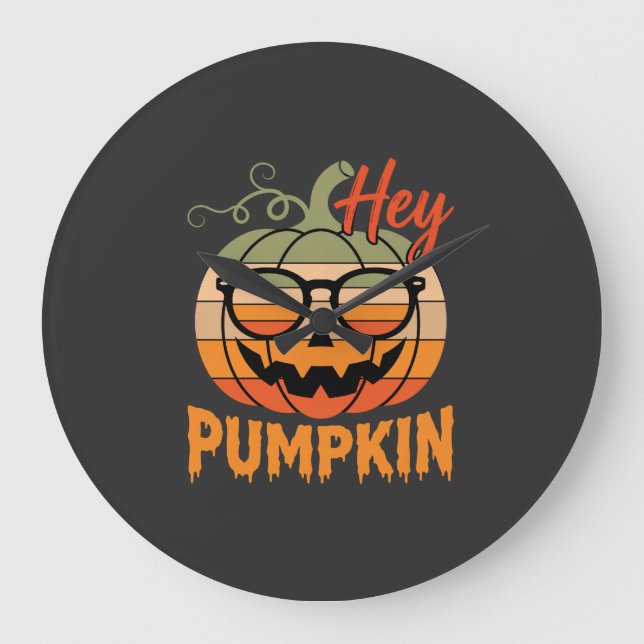Relógio Grande Óculos de Sol Hey Pumpkin Retro de Halloween (Frente)