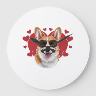Relógio Grande Óculos de Sol Legais do Amor de Corgi Cercado por