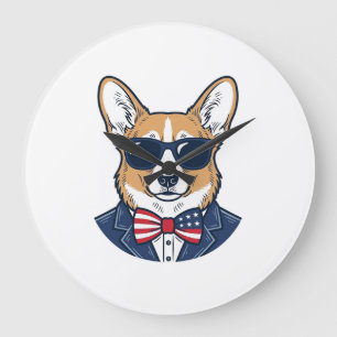 Relógio Grande Óculos de Sol Patrióticos de Corgi Arte Vetorial V