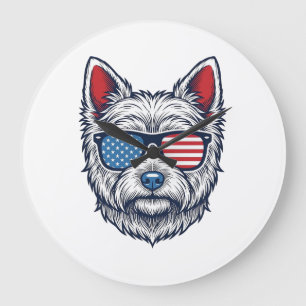 Relógio Grande Óculos de sol patrióticos para cães Westie Arte ve