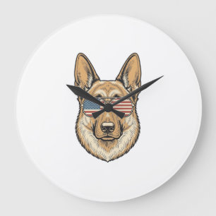 Relógio Grande Óculos de sol patrióticos Pastor Alemão Arte Vinta