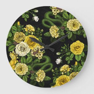 Relógio Grande Oculto nas rosas, amarelo e verde