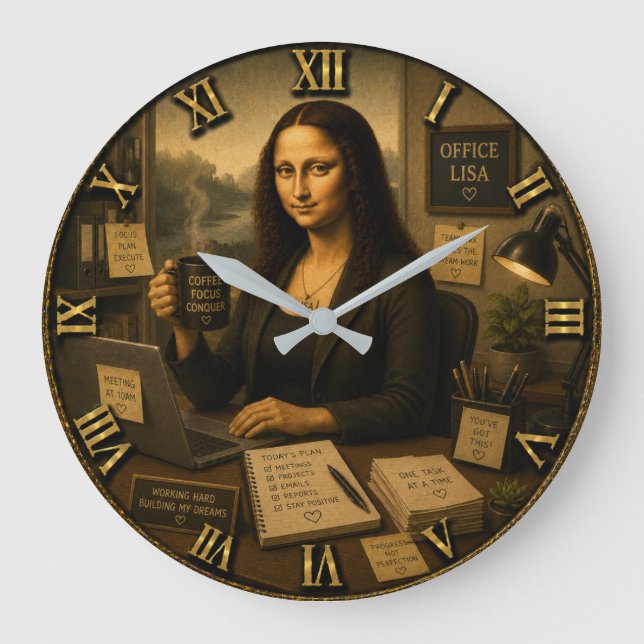 Relógio Grande Office Funny Mona Lisa Desk Decor Gift (Frente)