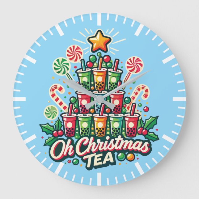 Relógio Grande Oh Chá de Natal - Boba Bubble Tea Holiday Engraçad (Frente)