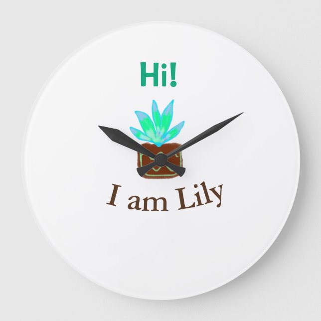 Relógio Grande Olá, sou Lily Cacto Suculto, adicione nome aquarel (Frente)