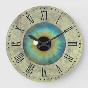 Relógio Grande Olho Azul Iris Eyeball Roman Large Round Clock