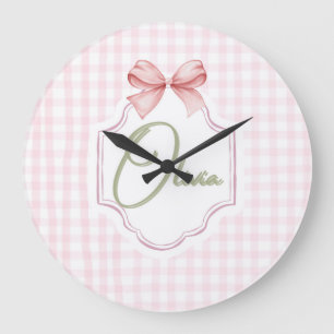 Relógio Grande Olivia Laço Rosa Personalizado & Estampa Xadrez