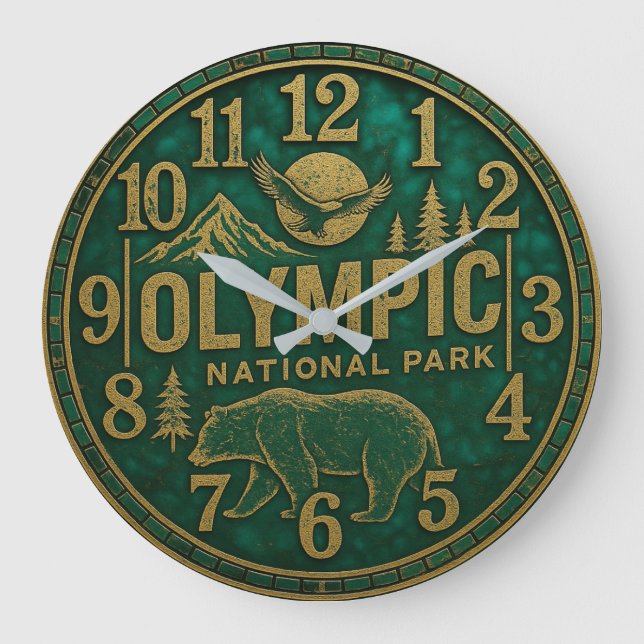 Relógio Grande Olympic National Park Bear, Mountains Forest Art (Frente)