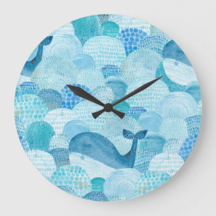 Relógio Grande Ondas, baleia, textura azul infantil