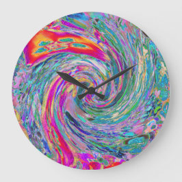 Relógio Grande Ondas de Cores Psicodélicas Florais Abstratas em A