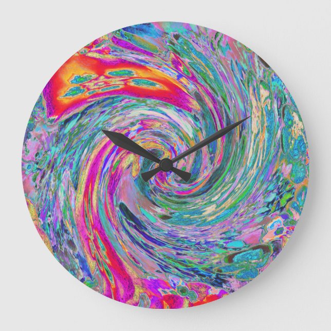 Relógio Grande Ondas de Cores Psicodélicas Florais Abstratas em A (Frente)