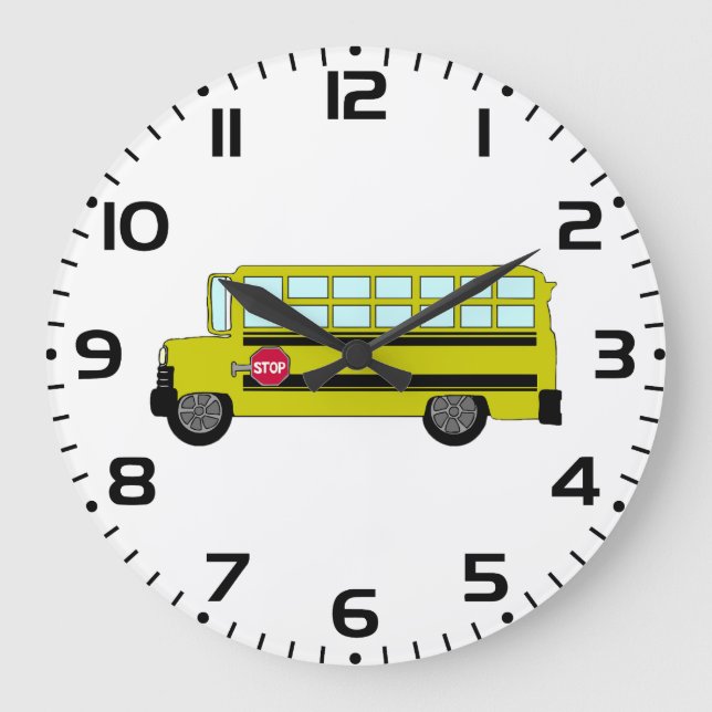 Relógio Grande Ônibus Escolar Amarelo com Placa de Parada (Frente)