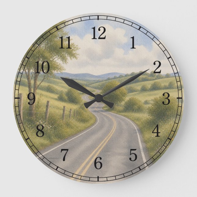 Relógio Grande Open Highway Wall Clock — Scenic Road Design (Frente)