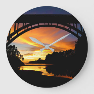 Relógio Grande Orange California Costeira Sunset Sob Ponte