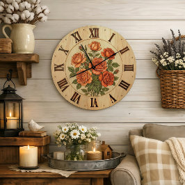 Relógio Grande Orange Garden Flowers Wall Clock