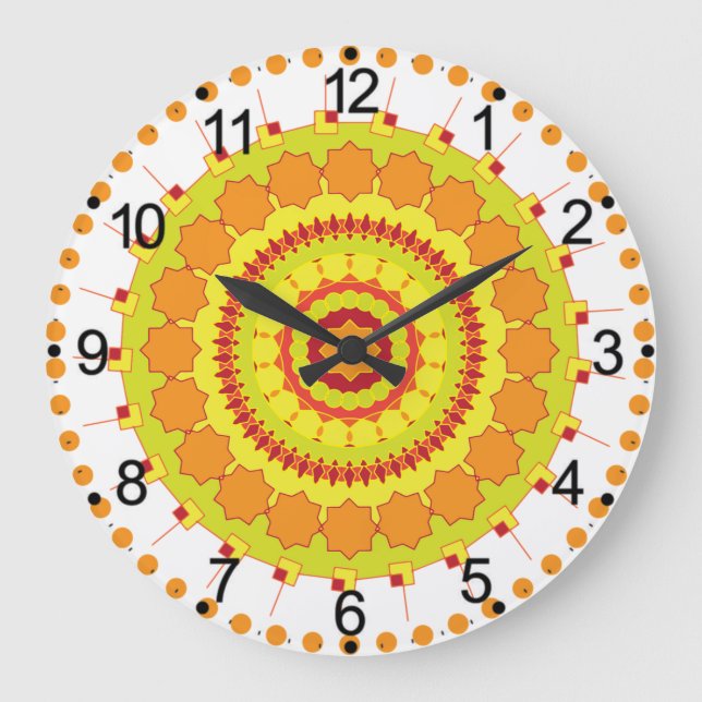 Relógio Grande Orange Geometric Circle Mandala-70250 (Frente)