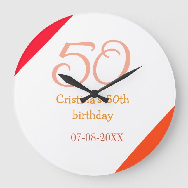 Relógio Grande Orange red 50 birthday anniversary add name date p (Frente)