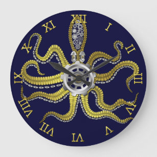 Relógio Grande Orelhas de galos de galos octopus Kraken Dourado n