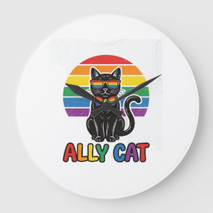 Relógio Grande Orgulho Arco-íris do Gato Aliado Camisa de Gato Vi