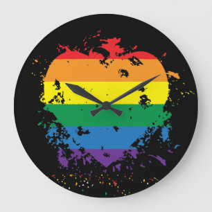 Relógio Grande Orgulho gay Rainbow Flag Love Heart