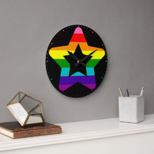 Relógio Grande Orgulho LGBTQ Rainbow Colorir Estrela de Natal