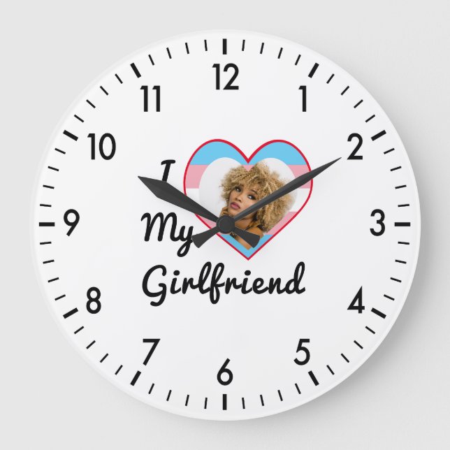 Relógio Grande Orgulho Trans LGBT Foto Personalizada Eu Amo Minha (Frente)