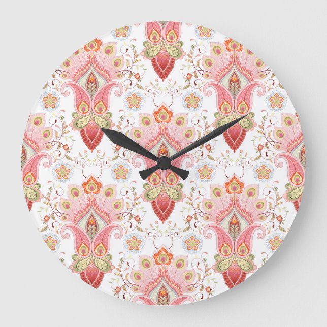 Relógio Grande Oriental Flair: Damask Peacock Paisley (Frente)