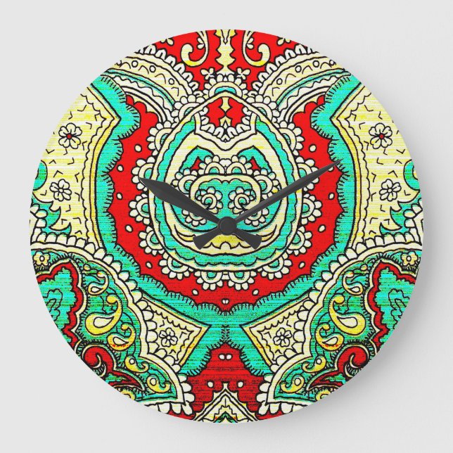 Relógio Grande Ornamento arabesco neon: estilo 80. (Frente)