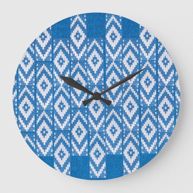 Relógio Grande ornamento étnico em têxteis de linho natural (Frente)