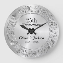 Relógio Grande Ornamento Floral de Prata