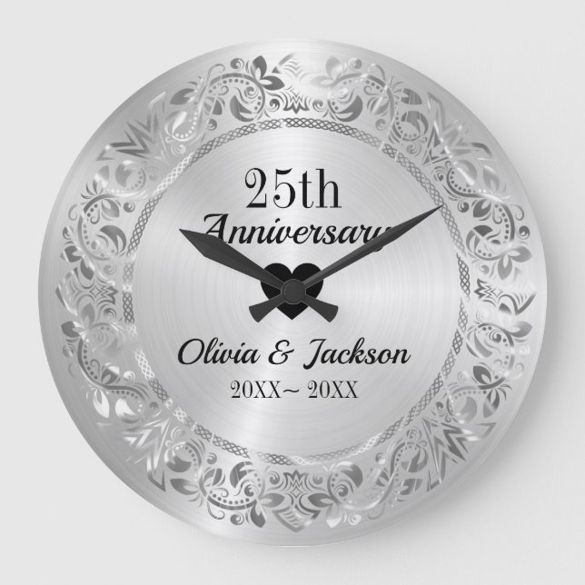 Relógio Grande Ornamento Floral de Prata (Frente)