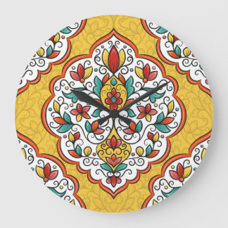 Relógio Grande Ornamento Floral: Motifs Turcos Indianos.