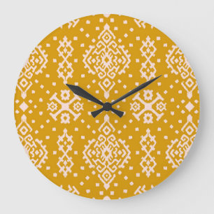 Relógio Grande Ornamento folclórico Ikat - textura étnica.