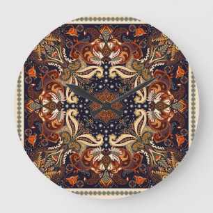 Relógio Grande Ornamento quadrado de xawl floral: batik indiano.
