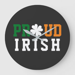 Relógio Grande Ororgulhoso Irlandês Shamrock Lucky Clover Cote Co