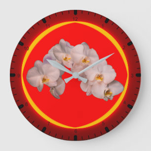 Relógio Grande Orquídea branca no vermelho