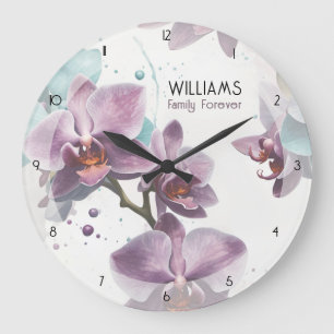 Relógio Grande Orquídeas Aquarelas Personalizadas