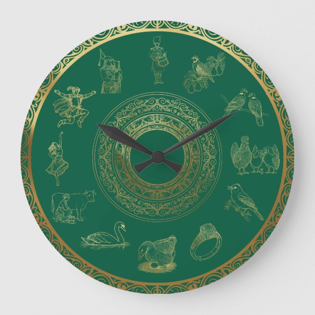 Relógio Grande Os Doze Dias do Natal Verde (Frente)