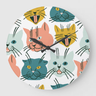 Relógio Grande Os Gatos Enfrentam Um Padrão De Vintagem Engraçado