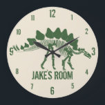 Relógio Grande Ossos do Dinossauro Personalizados<br><div class="desc">Personalize este relógio de dinossauro com qualquer nome.  Ossos de dinossauro em verde.</div>