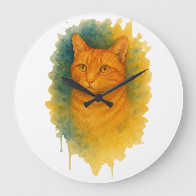 Relógio Grande Ouro Brilho: Camisa De Gato De Gato De Aquarela (Frente)