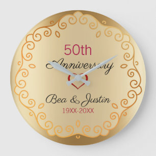 Relógio Grande Ouro e ornamento floral bege