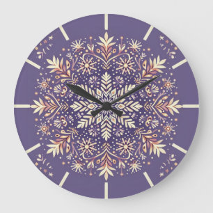 Relógio Grande Ouro Floral Snowflake Mandala