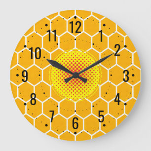 Relógio Grande Ouro Honeycomb Décor - Abelha Mel