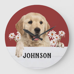 Relógio Grande Ouro Retriever Com Daises