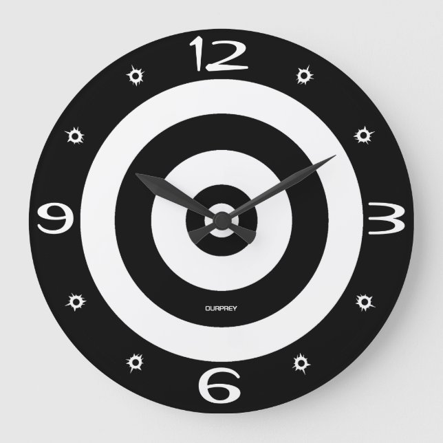 Relógio Grande Ourprey Shoting Target Bullet Holes Timepiece B/W (Frente)