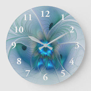 Relógio Grande Ovações de Pé, Fractal Azul Turquesa Abstrato